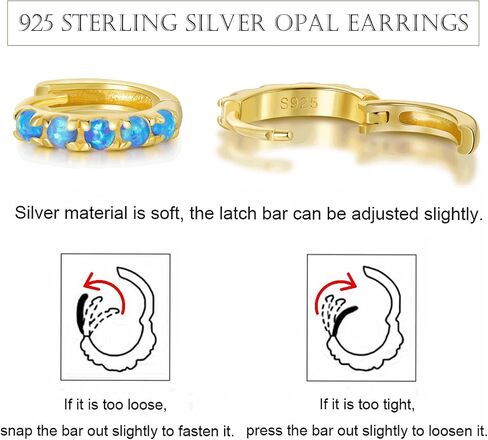 925 Sterling Silver Opal Hoop Earrings White/Blue/Pink/Green Opal Small Gold Plated Hinged Huggie Earrings 6/8/10mm in Kuwait