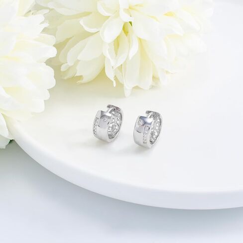 Small Huggie Hoop Earrings for Women Silver CZ Chunky Thick Cartilage Hoop Earrings Tiny Cubic Zirconia Cuffs Hoop Earrings Dainty Hypoallergenic Piercing Earrings Jewelry Gifts for Birthday Party in Saudi Arabia