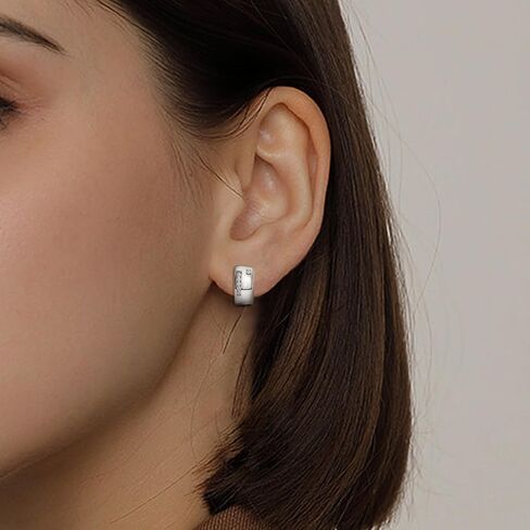 Small Huggie Hoop Earrings for Women Silver CZ Chunky Thick Cartilage Hoop Earrings Tiny Cubic Zirconia Cuffs Hoop Earrings Dainty Hypoallergenic Piercing Earrings Jewelry Gifts for Birthday Party in Saudi Arabia