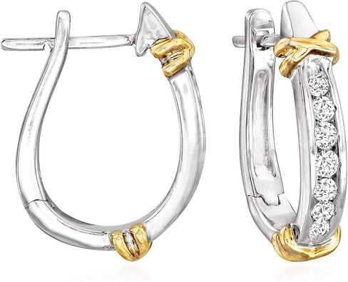Ross-Simons 0.25 ct. t.w. Diamond Hoop Earrings in Sterling Silver With 14kt Yellow Gold in Saudi Arabia