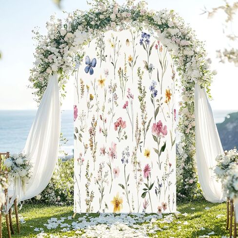 Wedding Arch Backdrop Cover 6.6FT Watercolor Floral Seamless Fabric Hand Greenery Wildflowers Herbs Spandex Fitted Arch Cover Round Top Stands Cover for Birthday Party Ceremony Banquet Decoration in Saudi Arabia