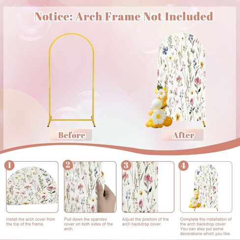Wedding Arch Backdrop Cover 6.6FT Watercolor Floral Seamless Fabric Hand Greenery Wildflowers Herbs Spandex Fitted Arch Cover Round Top Stands Cover for Birthday Party Ceremony Banquet Decoration in Saudi Arabia