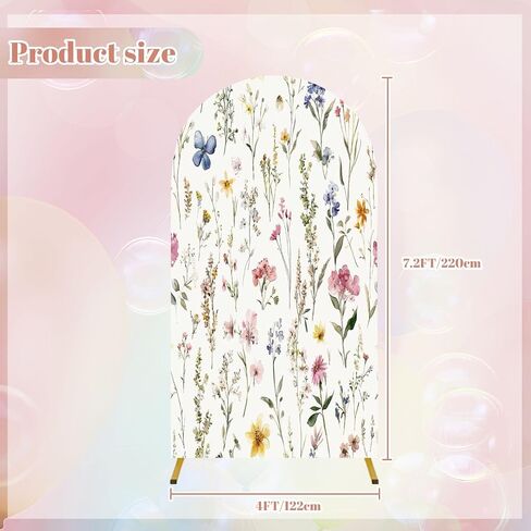 Wedding Arch Backdrop Cover 6.6FT Watercolor Floral Seamless Fabric Hand Greenery Wildflowers Herbs Spandex Fitted Arch Cover Round Top Stands Cover for Birthday Party Ceremony Banquet Decoration in Saudi Arabia