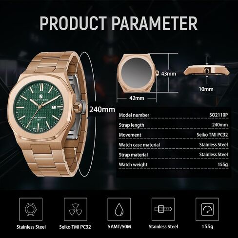 SAPPHERO Men Watches Octagonal Stainless Steel Quartz Fashion Business Men's Watch 50 Meter Water Resistant Analog Movement Multifunction Dials Classic Gifts for Men in Saudi Arabia