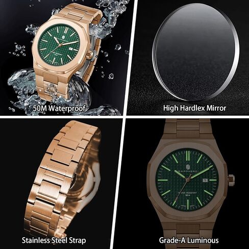 SAPPHERO Men Watches Octagonal Stainless Steel Quartz Fashion Business Men's Watch 50 Meter Water Resistant Analog Movement Multifunction Dials Classic Gifts for Men in Saudi Arabia
