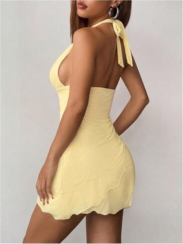 Soly Hux Women's Deep v Neck Halter شبكة بلا أكمام in Kuwait
