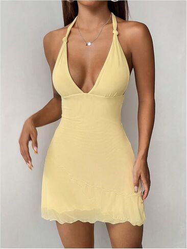 Soly Hux Women's Deep v Neck Halter شبكة بلا أكمام in Kuwait