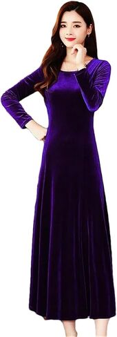 Women's Mid Length Slim Fit Temperament Long Sleeve Dress O-Neck Thick Drape Female Long Dress in Saudi Arabia
