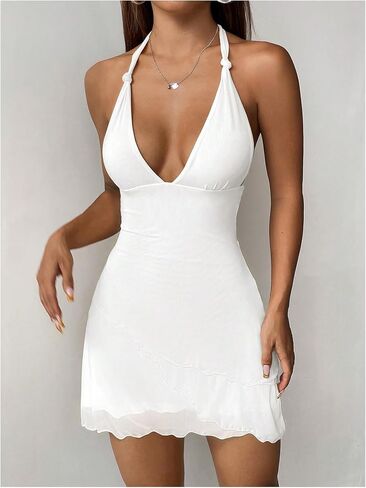 Soly Hux Women's Deep v Neck Halter شبكة بلا أكمام in Kuwait