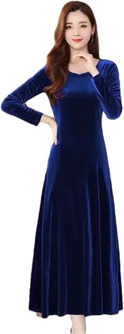 Women's Mid Length Slim Fit Temperament Long Sleeve Dress O-Neck Thick Drape Female Long Dress in Saudi Arabia