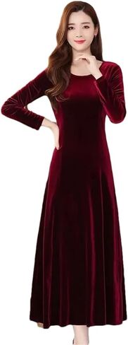 Women's Mid Length Slim Fit Temperament Long Sleeve Dress O-Neck Thick Drape Female Long Dress in Saudi Arabia