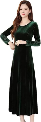 Women's Mid Length Slim Fit Temperament Long Sleeve Dress O-Neck Thick Drape Female Long Dress in Saudi Arabia