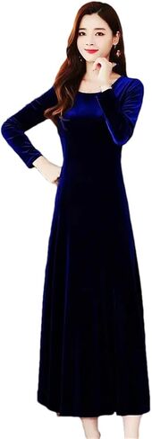 Women's Mid Length Slim Fit Temperament Long Sleeve Dress O-Neck Thick Drape Female Long Dress in Saudi Arabia