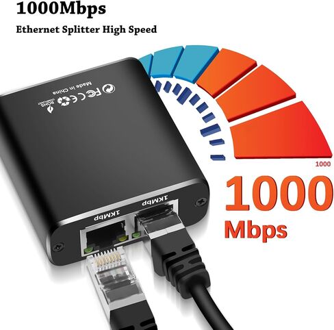 Gigabit Ethernet Splitter 1 to 4 - Network Splitter with USB Power Cable, 1000Mbps High Speed RJ45 Internet Splitter Adapter for Cat 5/5e/6/7/8 Cable [4 Devices Networked Simultaneously] in Saudi Arabia
