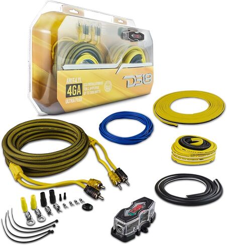 DS18 AKIT4.BL 4-GA Amplifier Installation Kit Up to 1680 Watts RMS, Mini-ANL Fuse Holder, Speaker & RCA Cables, CCA Amplifier Wiring Kit, Ultra Flex Wire, Amp Wire Kit, Amp Wiring Kit 4 Gauge - Blue in Saudi Arabia