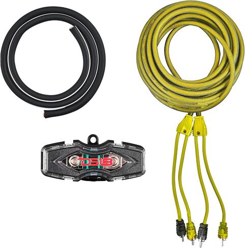 DS18 AKIT4.BL 4-GA Amplifier Installation Kit Up to 1680 Watts RMS, Mini-ANL Fuse Holder, Speaker & RCA Cables, CCA Amplifier Wiring Kit, Ultra Flex Wire, Amp Wire Kit, Amp Wiring Kit 4 Gauge - Blue in Saudi Arabia