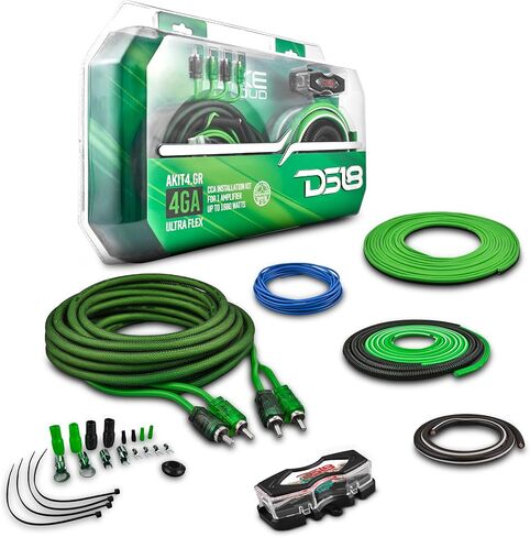 DS18 AKIT4.BL 4-GA Amplifier Installation Kit Up to 1680 Watts RMS, Mini-ANL Fuse Holder, Speaker & RCA Cables, CCA Amplifier Wiring Kit, Ultra Flex Wire, Amp Wire Kit, Amp Wiring Kit 4 Gauge - Blue in Saudi Arabia