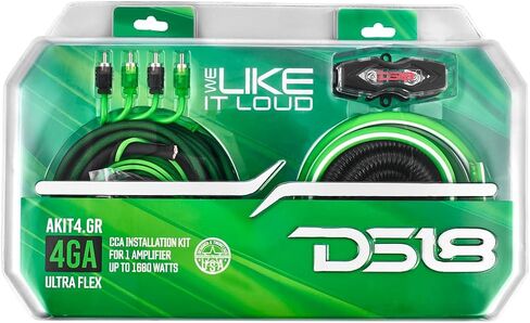 DS18 AKIT4.BL 4-GA Amplifier Installation Kit Up to 1680 Watts RMS, Mini-ANL Fuse Holder, Speaker & RCA Cables, CCA Amplifier Wiring Kit, Ultra Flex Wire, Amp Wire Kit, Amp Wiring Kit 4 Gauge - Blue in Saudi Arabia