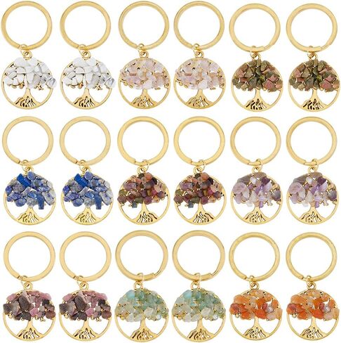 SUPERFINDINGS Tree of Life Keychain Chip Gemstone Keychain Natural Crystal Stone DIY Keychain Pendants with Split Key Rings in Saudi Arabia
