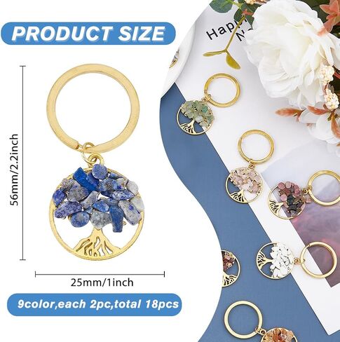 SUPERFINDINGS Tree of Life Keychain Chip Gemstone Keychain Natural Crystal Stone DIY Keychain Pendants with Split Key Rings in Saudi Arabia