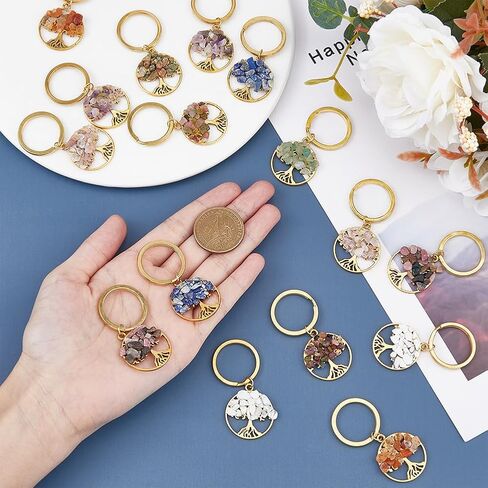 SUPERFINDINGS Tree of Life Keychain Chip Gemstone Keychain Natural Crystal Stone DIY Keychain Pendants with Split Key Rings in Saudi Arabia