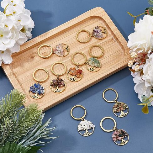 SUPERFINDINGS Tree of Life Keychain Chip Gemstone Keychain Natural Crystal Stone DIY Keychain Pendants with Split Key Rings in Saudi Arabia