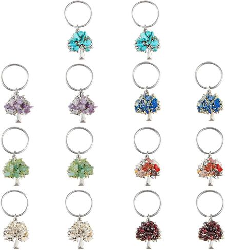 SUPERFINDINGS Tree of Life Keychain Chip Gemstone Keychain Natural Crystal Stone DIY Keychain Pendants with Split Key Rings in Saudi Arabia