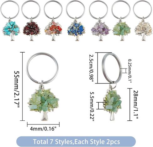 SUPERFINDINGS Tree of Life Keychain Chip Gemstone Keychain Natural Crystal Stone DIY Keychain Pendants with Split Key Rings in Saudi Arabia
