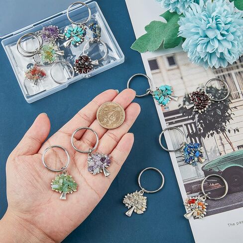 SUPERFINDINGS Tree of Life Keychain Chip Gemstone Keychain Natural Crystal Stone DIY Keychain Pendants with Split Key Rings in Saudi Arabia