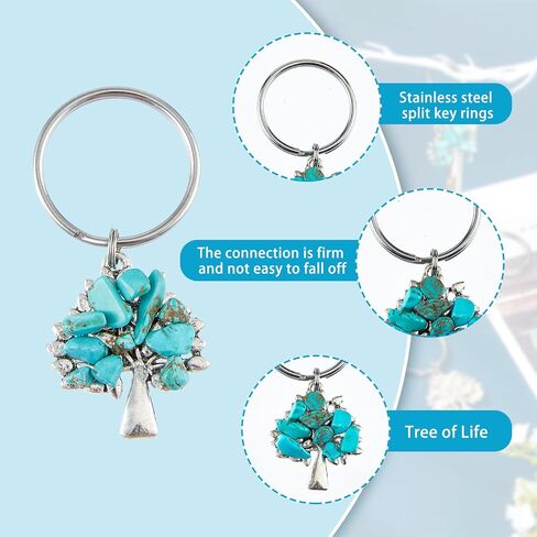 SUPERFINDINGS Tree of Life Keychain Chip Gemstone Keychain Natural Crystal Stone DIY Keychain Pendants with Split Key Rings in Saudi Arabia