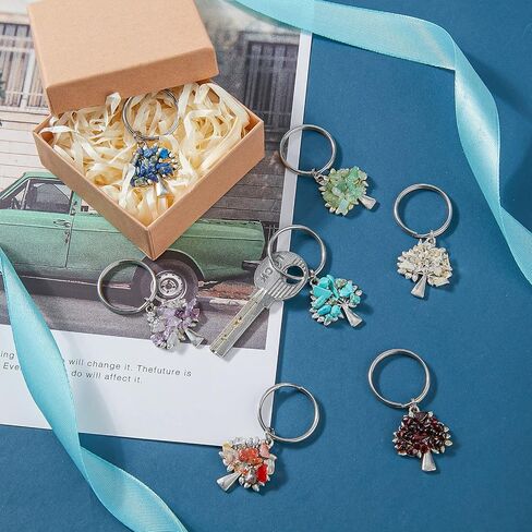 SUPERFINDINGS Tree of Life Keychain Chip Gemstone Keychain Natural Crystal Stone DIY Keychain Pendants with Split Key Rings in Saudi Arabia