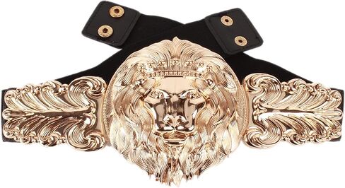 U Scinan Ladies Elastic Cinch Belt Golden Lion Head Carved Corset Retro Waistband Waist Seal in Kuwait