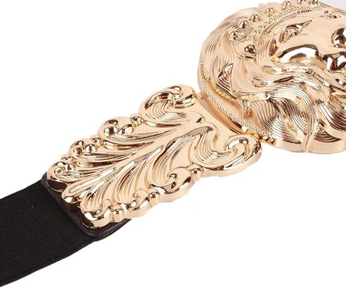 U Scinan Ladies Elastic Cinch Belt Golden Lion Head Carved Corset Retro Waistband Waist Seal in Kuwait