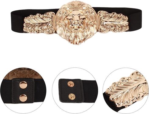 U Scinan Ladies Elastic Cinch Belt Golden Lion Head Carved Corset Retro Waistband Waist Seal in Kuwait