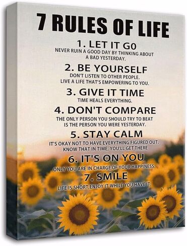 Motivational Wall Decor for Office & Classroom - 7 Rules of Life Inspirational Positive Affirmations Wall Art, Sunflowers Uplifting Quotes Canvas Posters for Home, Gym, School - (12x15Inch) in Kuwait