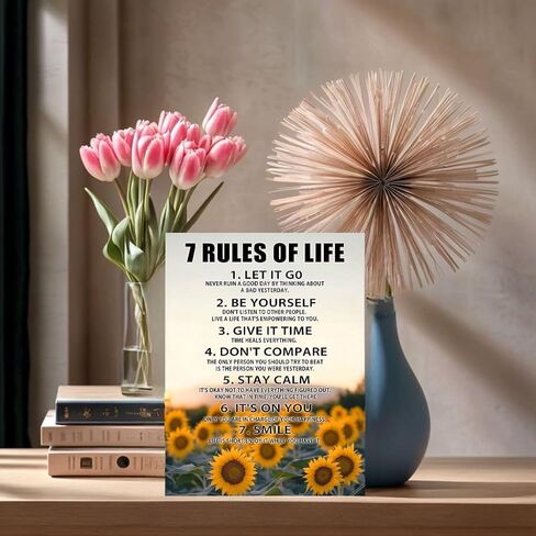 Motivational Wall Decor for Office & Classroom - 7 Rules of Life Inspirational Positive Affirmations Wall Art, Sunflowers Uplifting Quotes Canvas Posters for Home, Gym, School - (12x15Inch) in Kuwait