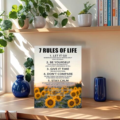 Motivational Wall Decor for Office & Classroom - 7 Rules of Life Inspirational Positive Affirmations Wall Art, Sunflowers Uplifting Quotes Canvas Posters for Home, Gym, School - (12x15Inch) in Kuwait