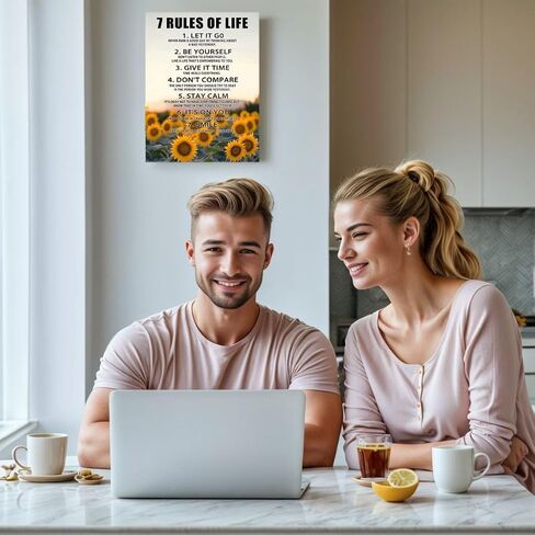 Motivational Wall Decor for Office & Classroom - 7 Rules of Life Inspirational Positive Affirmations Wall Art, Sunflowers Uplifting Quotes Canvas Posters for Home, Gym, School - (12x15Inch) in Kuwait