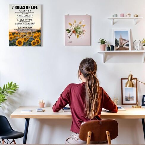 Motivational Wall Decor for Office & Classroom - 7 Rules of Life Inspirational Positive Affirmations Wall Art, Sunflowers Uplifting Quotes Canvas Posters for Home, Gym, School - (12x15Inch) in Kuwait