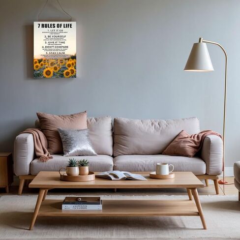 Motivational Wall Decor for Office & Classroom - 7 Rules of Life Inspirational Positive Affirmations Wall Art, Sunflowers Uplifting Quotes Canvas Posters for Home, Gym, School - (12x15Inch) in Kuwait
