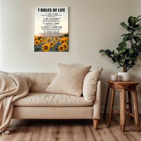 Motivational Wall Decor for Office & Classroom - 7 Rules of Life Inspirational Positive Affirmations Wall Art, Sunflowers Uplifting Quotes Canvas Posters for Home, Gym, School - (12x15Inch) in Kuwait