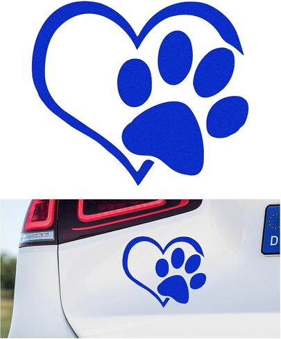 Pet Dog Paw Puppy Love Heart Vinyl Decal, 4.6" 3.7" Heart with Dog Paw Print Reflective Bumper Sticker, Cute Waterproof Puppy Footprint Heart Decal for Window, Laptop, Wall (Black) in Kuwait