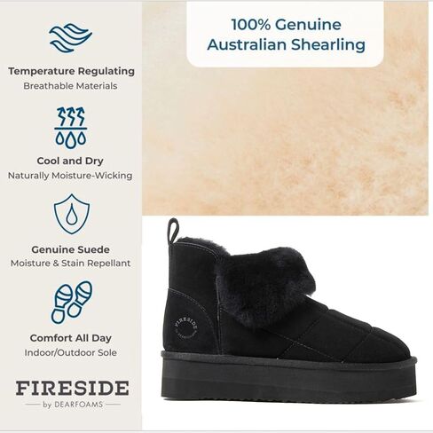 Dearfoams Women's Bootie Bayswater Comfy Indoor Outdoor Shearling Platform Slipper Ankle Boot in Saudi Arabia