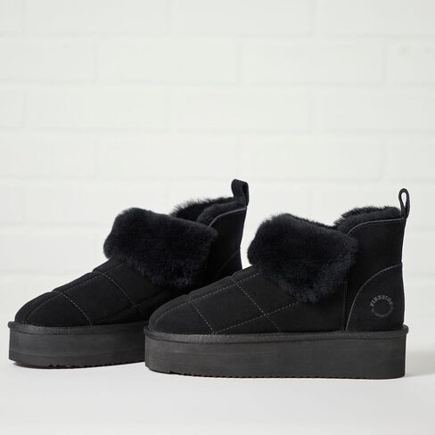 Dearfoams Women's Bootie Bayswater Comfy Indoor Outdoor Shearling Platform Slipper Ankle Boot in Saudi Arabia