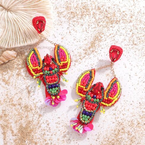 أقراط جراد البحر المصنوعة يدويًا للنساء ، أقراط ربط الجراد البوهيميين تتدلى من أجل إكسسوارات مجوهرات العطلات الصيفية كرنفال in Kuwait