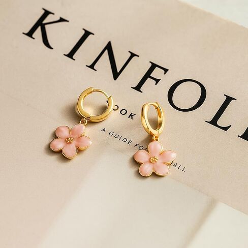 Cute Sakura Flower Hoop Earrings for Women, Sweet Stunning Enamel Cherry Blossom Drop Dangle Earrings Trendy 14K Gold Beauty Aesthetic Jewelry Gifts in Saudi Arabia