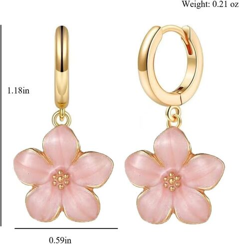 Cute Sakura Flower Hoop Earrings for Women, Sweet Stunning Enamel Cherry Blossom Drop Dangle Earrings Trendy 14K Gold Beauty Aesthetic Jewelry Gifts in Saudi Arabia