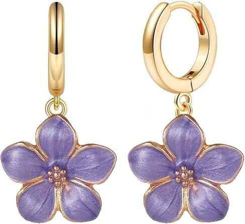 Cute Sakura Flower Hoop Earrings for Women, Sweet Stunning Enamel Cherry Blossom Drop Dangle Earrings Trendy 14K Gold Beauty Aesthetic Jewelry Gifts in Saudi Arabia