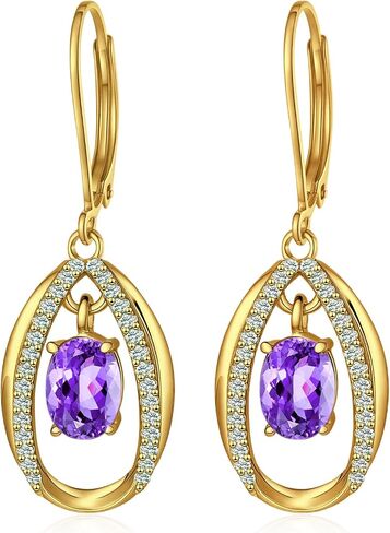 Purple Earrings 925 Sterling Silver Earrings Post Oval Leverback Birthstone Dangle Earrings Wedding Holiday Jewelry Gifts for Women in Saudi Arabia