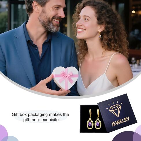 Purple Earrings 925 Sterling Silver Earrings Post Oval Leverback Birthstone Dangle Earrings Wedding Holiday Jewelry Gifts for Women in Saudi Arabia
